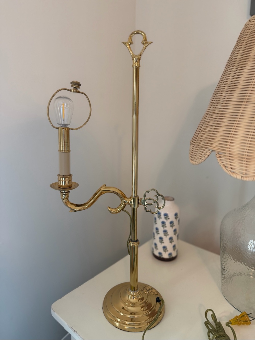 Vintage Ornate Brass Table Lamp/Bouillette-Styke Reading Lamp 23” Tall Heavy